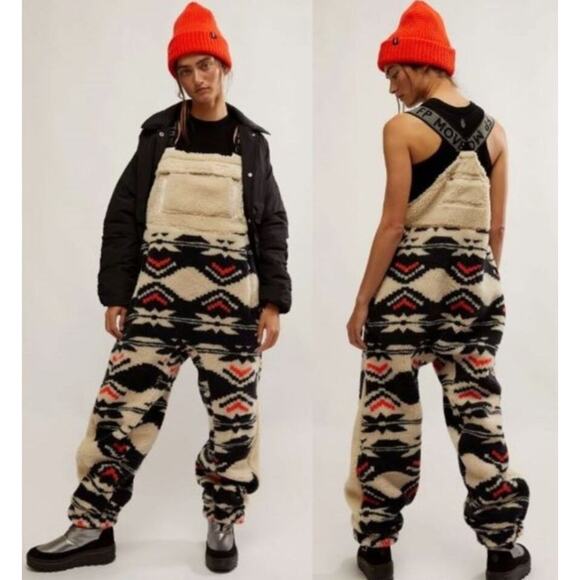 Free People FP Movement Hit the Slopes Printed Salopette Overalls Size XL - Picture 1 of 7